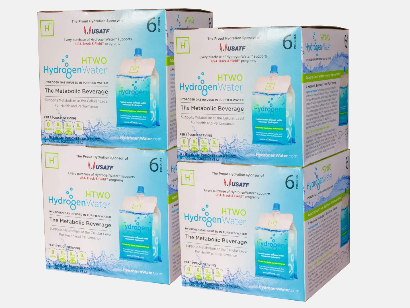HTWO Hydrogen Water 4x 6 Pack 24 Pouches Total Molecular Hydrogen Gas Infused in Purified Water The Metabolic Beverage
