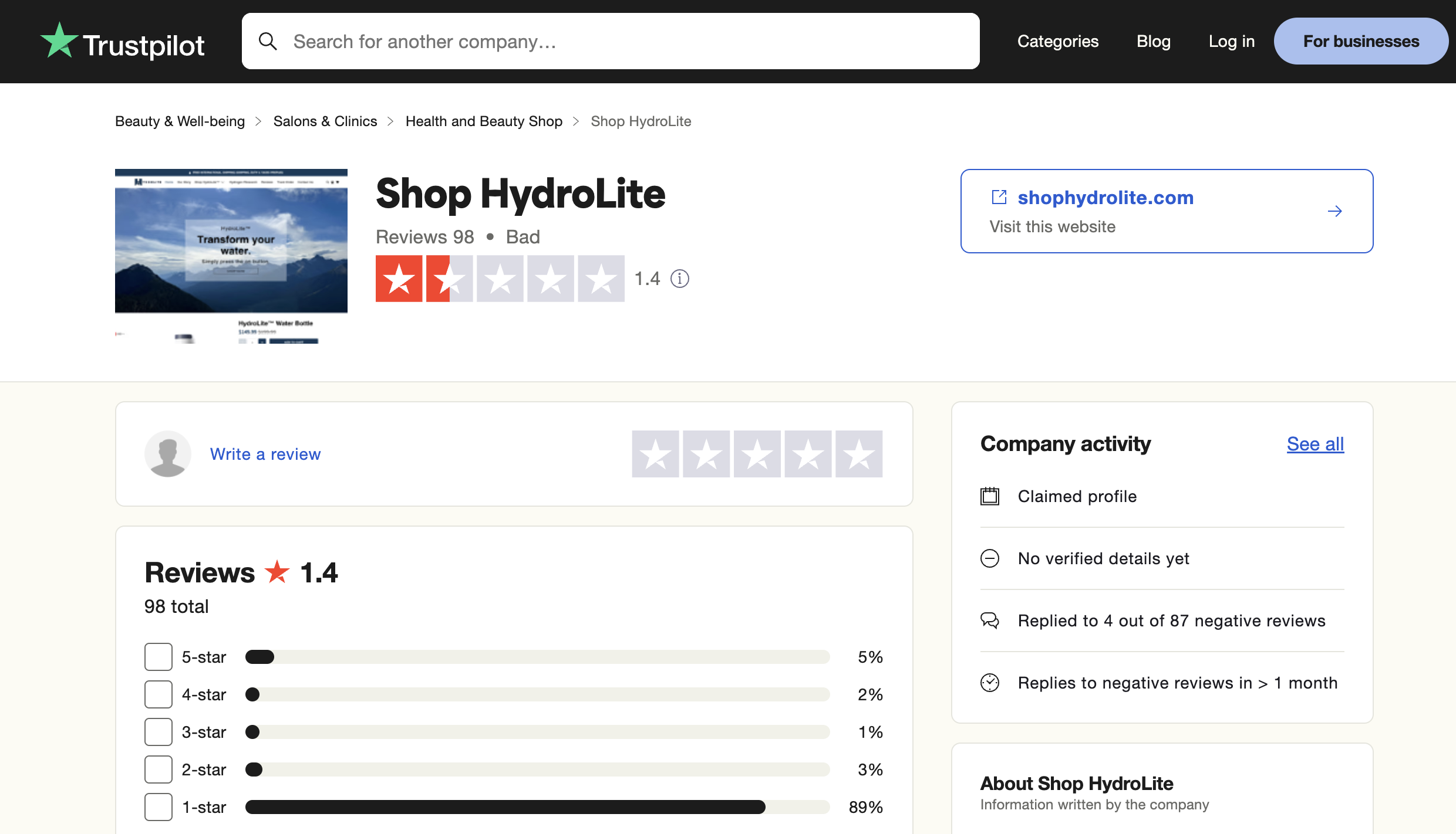 hydrolite trustpilot reviews