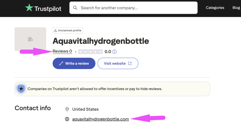 trustpilot of the auqavital h2 water bottle